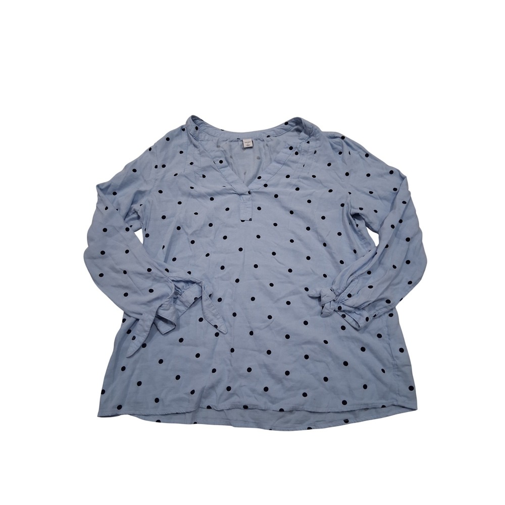 Old Navy Womens Light Blue Polka Dot V-Neck Tie-Cuff Blouse Size Medium